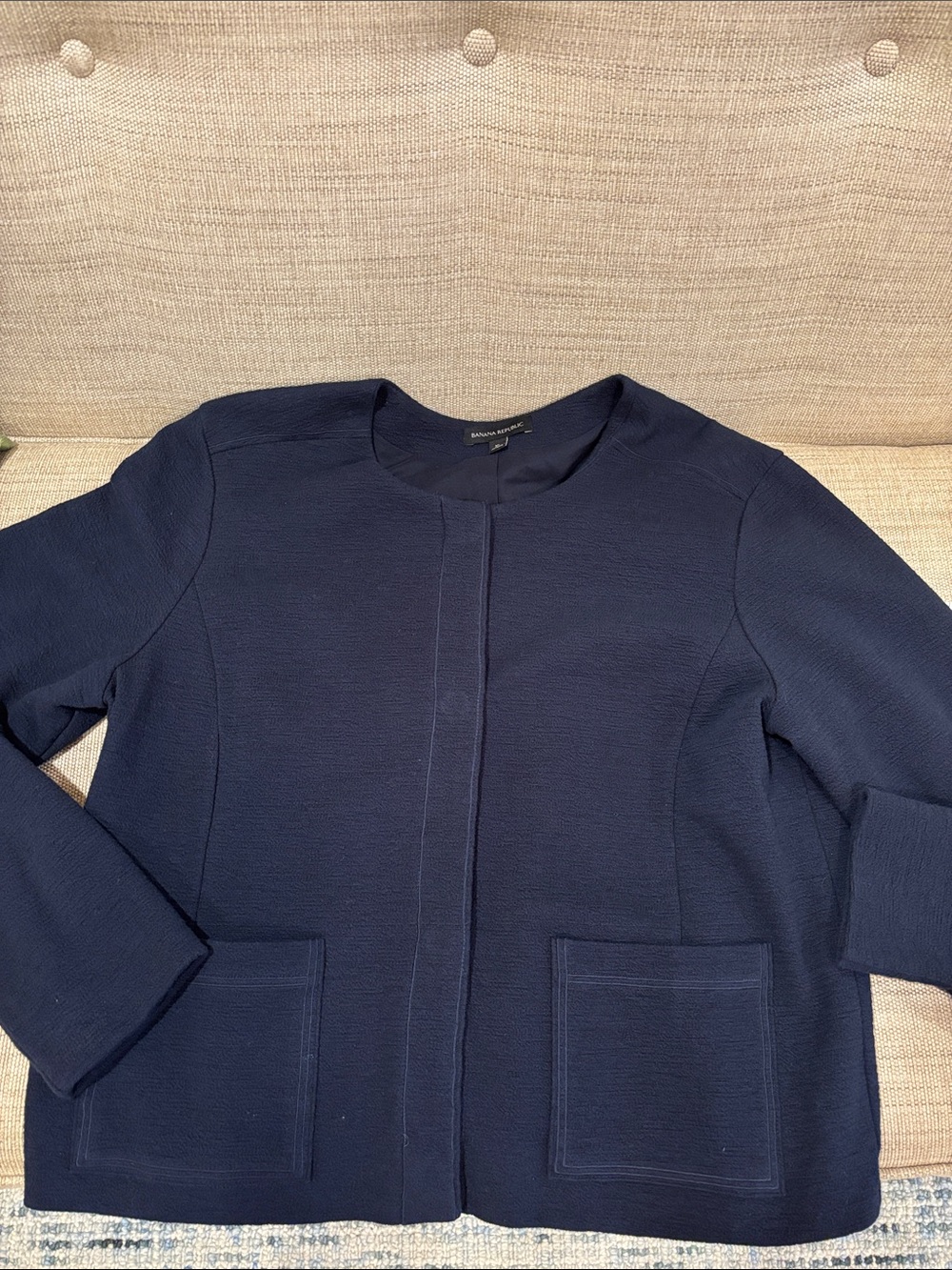 Banana Republic Navy Collarless Textured Blazer
